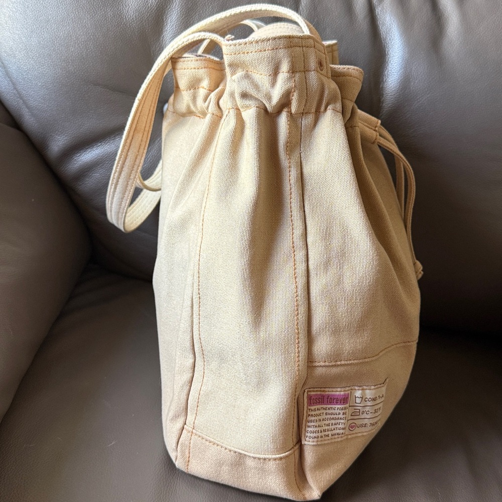 Vintage Fossil Beige and Pink Drawstring Tote Bag - Picture 7 of 13